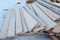 Timber at work. Lumber stockpiled. The boards are stacked. Boards for sale in stock