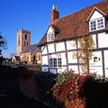 Timbered cottage and church, Welford-on-Avon.