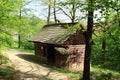 Timbered house in forest in open-air museum