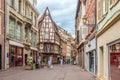 Timbered houses in the streets of Colmar city.