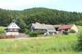 Timbered houses under Castle Houska Royalty Free Stock Photo