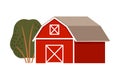 Timbered Red Barn or Granary for Crop Storage Vector Illustration