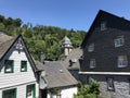 Timberframe houses and a church in Monschau Royalty Free Stock Photo