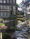 Timberframe houses next to river in Monschau, Germany Royalty Free Stock Photo