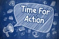 Time For Action - Doodle Illustration on Blue Chalkboard. Royalty Free Stock Photo