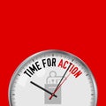 Time for Action. White Vector Clock with Motivational Slogan. Analog Metal Watch. Politician, Public Speaker Icon