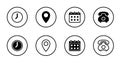 Time, address, date, and contact us icon vector in circle line. Clock, address, calendar, and telephone sign symbol Royalty Free Stock Photo