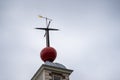 A time ball with weathervane sits atop the Octagon Room of Flamstead House at the Royal Observatory Greenwich, London England UK Royalty Free Stock Photo