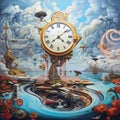 Time Bending Surrealistic Clocks on Blue Background