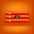 Time Bomb. Detonate Dynamite Concept. TNT Red Stick. Digital Countdown Timer Clock. Explode Flash, Burn Explosion.