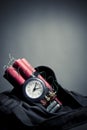 Time bomb inside a backpack in a subway station Royalty Free Stock Photo