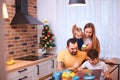 Time of breakfast for beautiful family at home Royalty Free Stock Photo