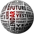 Time and calendar word cloud sphere glowing Royalty Free Stock Photo