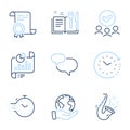 Time change, Jazz and Recipe book icons set. Chat message, Report document and Timer signs. Vector