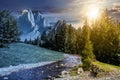 Time change in mountainous summer landscape Royalty Free Stock Photo