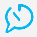 Time chat icon in blue color with straight line bend dialog box Drawn thick blue line Blue arrow is inside message