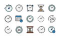 Time and clock color vector line icons. Isolated icon collection colorful icon set on white background. Time symbol