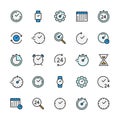 Time and clock color vector related linear icons set. Time management. Icon set for websites and mobile phones white Royalty Free Stock Photo