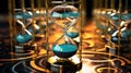Time with clock faces, hourglasses, and surreal elements symbolizing the continuum of past Royalty Free Stock Photo