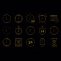 Time and clock Golden color Editable line icons set