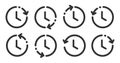 Time clock history back arrow ui interface icon vector graphic element set, reverse timer line outline stroke, past period