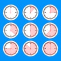 Time clock icon set flat design, vector illustration. Royalty Free Stock Photo