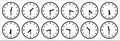 Time and clock icon set. Half past of the clock sign.Complete twelve hours pointed clockwise of clock vector illustration. Analog Royalty Free Stock Photo