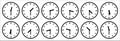 Time and clock icon set. Half past of the clock sign.Complete twelve hours pointed clockwise of clock vector illustration. Analog