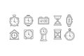 Time clock icon set. Linear web signs. Flat style icons isolated on white background Royalty Free Stock Photo