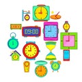 Time and Clock icons set, pop-art style Royalty Free Stock Photo