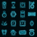 Time and Clock icons set vector neon Royalty Free Stock Photo