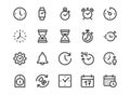 Time, Clock Line Icon. Minimal Vector Illustration. Included Simple Outline Icons as Watch, Stopwatch, Timer, Alarm