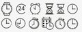 Time and clock line icons. Vector linear icon set