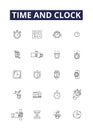 Time and clock line vector icons and signs. clockTime, Clock, Chronometer, Chronology, Hour, Seconds, Minutes, Timescale