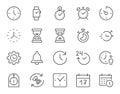 Time, Clock Thin Line Icon. Minimal Vector Illustration. Included Simple Outline Icons as Watch, Stopwatch, Timer, Alarm