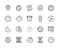 Time and clock vector line icons. Isolated icon collection on white background. Time and clock symbol vector set