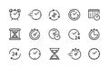 Time and clock vector line icons set. Isolated collection of time icon on white background. Linear vector symbols of