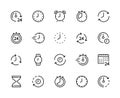 Time and clock vector linear icons set. Time management. Isolated icon collection on white background. Time and clock