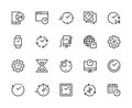 Time and clock vector line icons. Isolated collection of time icon on white background. Time and clock symbol vector set