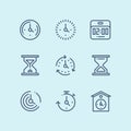 Blue Set of time, clock, watch, timer vector simple outline icons for web and mobile design pack 2 Royalty Free Stock Photo