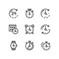 Set of time, clock, watch, timer vector simple outline icons for web and mobile design pack 1 Royalty Free Stock Photo