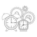 Time clocks watch alarm cartoon in black and white