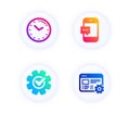 Time, Cogwheel and Smartphone message icons set. Web settings sign. Clock, Engineering tool, Cellphone chat. Vector