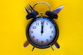 Time concept of dieting. Black alarm clock Royalty Free Stock Photo