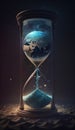 Time concept. Hourglass with planet earth inside. 3D rendering