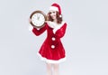 Time Concept and Ideas. Gleeful Red-Haired Santa Helper With Big Royalty Free Stock Photo