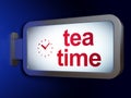 Time concept: Tea Time and Clock on billboard background Royalty Free Stock Photo