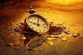 time concept, vintage alarm clock breaking background into tiny fragments