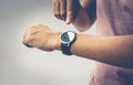 Time concepts idea with close up watch on male arm Royalty Free Stock Photo