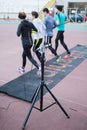 Runners passing a timekeeping checkpoint